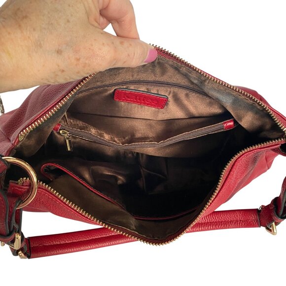 Kattee Red Leather Purse Gold Hardware Satin Interior 5 Pockets Zipper Closure - Picture 5 of 12